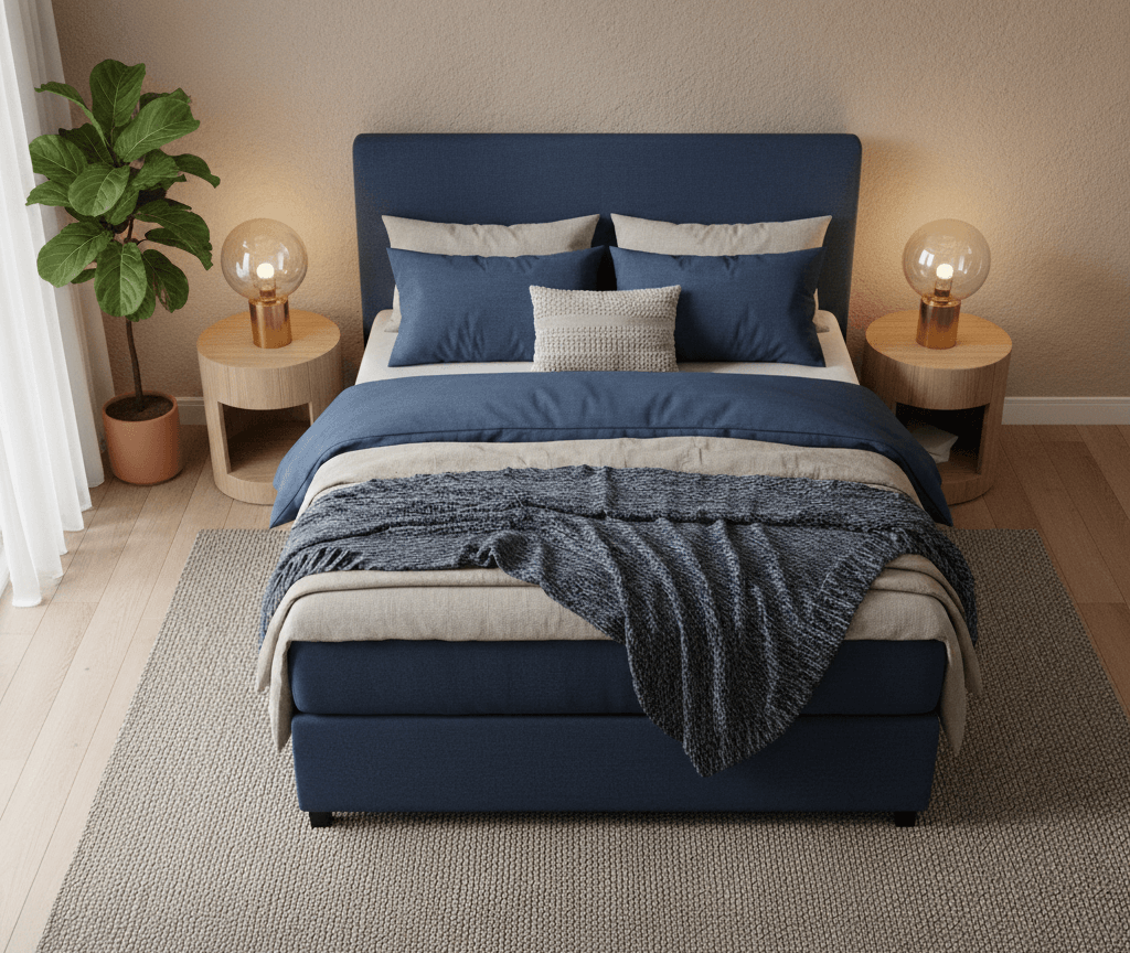 Blauwtinten bij boxsprings en hoofdborden